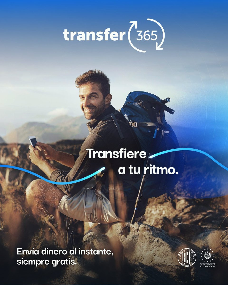 bcr_sv's tweet photo. Desde el top de la montaña 🏔️ tus transferencias llegan a todas partes de El Salvador🇸🇻 . Transfer365 funciona las 24/7 y es gratis. https://t.co/fZlDUJWRu6