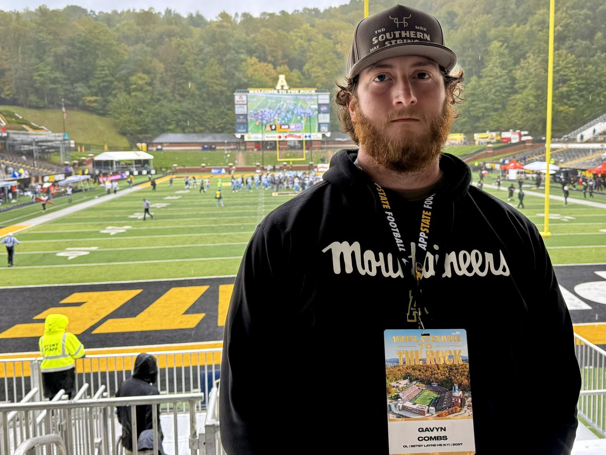 GavynXLCombs33's tweet photo. A huge thank you to @CoachRyanPugh and everyone at @AppState_FB for welcoming me to The Rock for GameDay! I’m grateful for the opportunity to experience the atmosphere, meet great people, and spend time around the Mountaineer program

Visits like this mean a lot, and I appreciate Coach Pugh for the invitation and for continuing to build a relationship with me. The weather may have been rough, but the hospitality was first-class!

#GoApp #AppNation