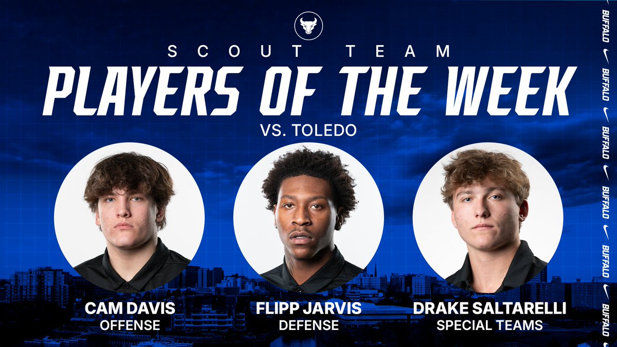UBuffaloFB's tweet photo. Good work by our Scout Team Players of the Week for our matchup against Toledo!
#UBhornsUP๐ค | #BullMarket๐ https://t.co/VV2Ma93bKe