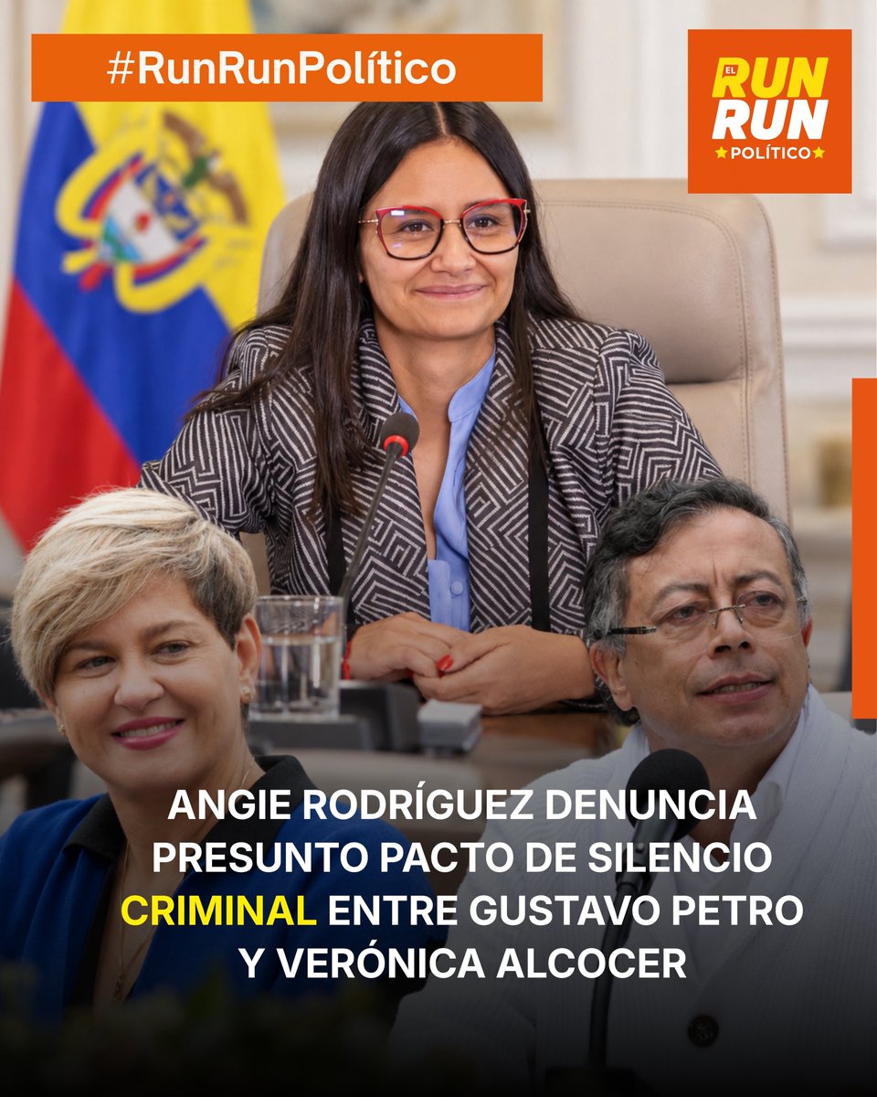 jpserna's tweet photo. La exdirectora del Departamento Administrativo de la Presidencia (Dapre), Angie Rodríguez, lanzó una grave acusación contra el expresidente Gustavo Petro y la exprimera dama Verónica Alcocer. 

Según la exfuncionaria, ambos habrían mantenido un pacto para encubrir sus actuaciones y beneficiarse mutuamente durante el anterior Gobierno.
En entrevista con Semana, Rodríguez respaldó las denuncias de Eva Ferrer, exconsejera presidencial para la Reconciliación, y cuestionó el conocimiento que Petro tenía sobre las presuntas irregularidades de Alcocer. 

“¿Por qué él se aguanta que ella haga todo eso? Porque él sabía que ella hacía cosas que no eran santas”, manifestó. 
La exfuncionaria fue más lejos al describir lo que considera un acuerdo entre ambos: “Ellos tenían un pacto de silencio criminal, donde tenían cada uno sus temas terribles, pero que entre ellos dos tapaban para mantener una imagen que no era real”.

Rodríguez sostuvo que Petro habría permitido determinadas actuaciones de Alcocer mientras ella guardaba silencio sobre aspectos de la vida privada del exmandatario. Según su interpretación, el supuesto acuerdo beneficiaba a ambos. “Cada uno se beneficiaba del otro, de sus cochinadas”, expresó.
Las declaraciones coinciden con los señalamientos de Eva Ferrer, quien ha sostenido que Petro y Alcocer actuaban como un equipo y que el expresidente habría obtenido beneficios políticos de las gestiones de su entonces esposa. 

Se trata de acusaciones de las exfuncionarias, no de responsabilidades penales judicialmente establecidas.
Los nuevos testimonios aumentan los cuestionamientos sobre lo ocurrido en el círculo más cercano del anterior Gobierno y plantean interrogantes sobre el conocimiento que tuvo Petro de las actuaciones denunciadas. 🔸#RunRunPolítico