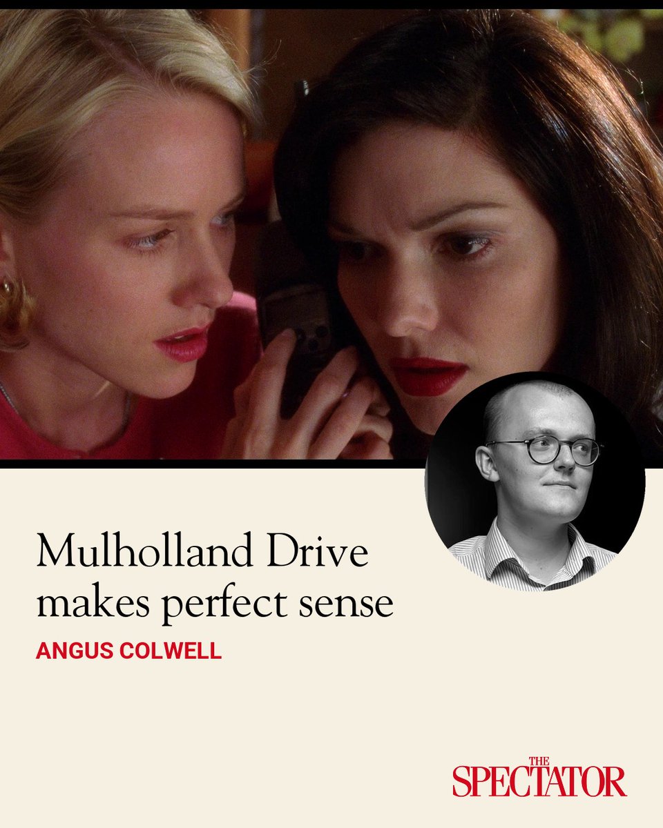 TheSpectator's tweet photo. When David Lynch’s film Mulholland Drive was released in American cinemas 25 years ago this Monday, the critic Roger Ebert rejoiced that one of Lynch’s experiments at last ‘doesn’t shatter the test tubes’. Ebert seemed delighted that Lynch had focused on some of the more prosaic aspects of filmmaking – plot, character, dialogue – instead of privileging sound and vision: he argued that his 1997 film Lost Highway was ‘about design, not cinema’.

✍️ @AngusColwell 

Article | https://t.co/7fbuEyaqVd