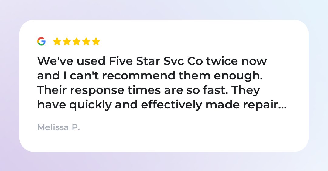 FiveStarSvcCo's tweet photo. Great review from Melissa P. https://t.co/EHMsnOnEfx