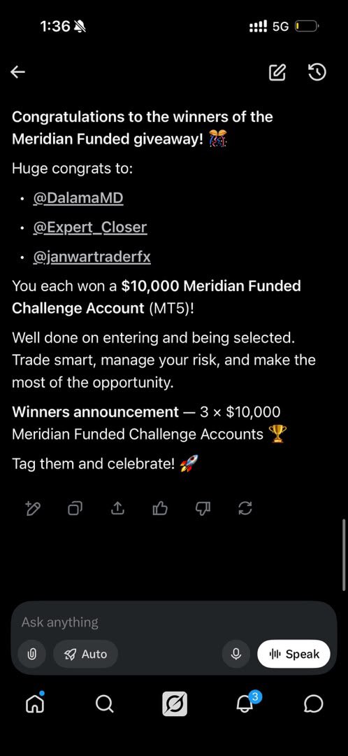 Awelmo1's tweet photo. Congratulations to the winners 

Winners 

@DalamaMD
@Expert_Closer
@janwartraderfx 

Open ticket in discord to claim your account 

Thank you @MeridianFunded https://t.co/8cVvkfN65x