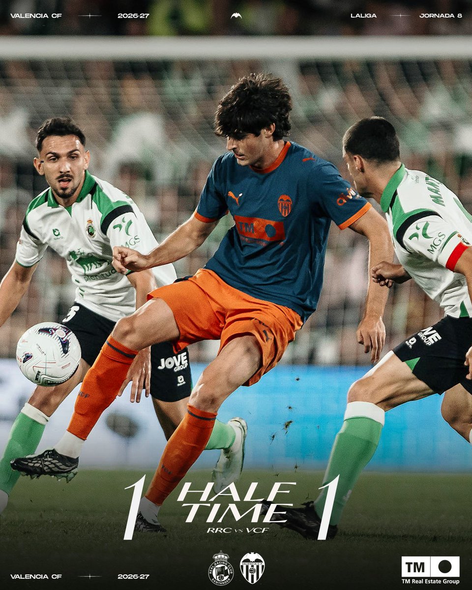 valenciacf's tweet photo. ⚽ 1-1 | FINAL DE LA PRIMERA PARTE

#RacingValencia https://t.co/sOGMSFpmP4