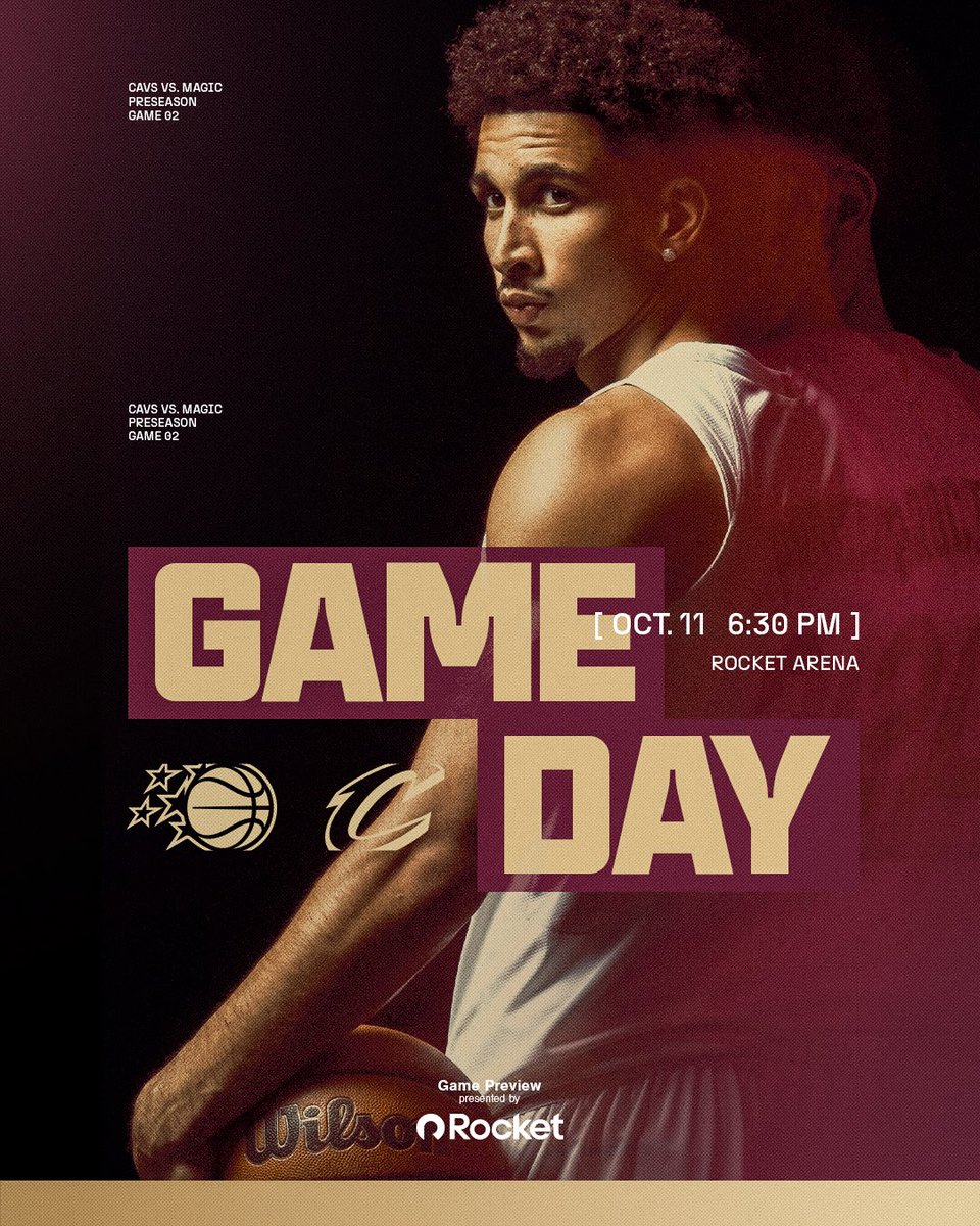 cavs's tweet photo. PRESEASON GAME 2.

🕡 6:30PM ET
📺 @DAZN
📻 @wtam1100, @wmms, La Mega 1300
📝 https://t.co/SQTHc68uYK 

@RocketOTD | #LetEmKnow https://t.co/RBYFdl51sc
