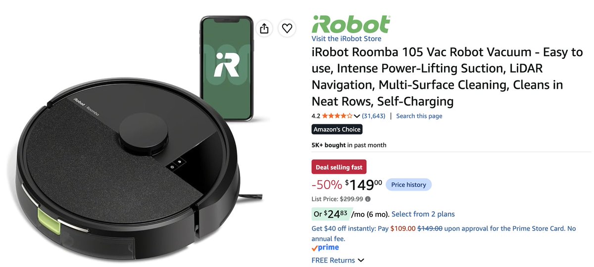 PriceErrors's tweet photo. VACUUMING THE HOUSE THE WORST PART OF CLEANING...

TAKE 50% OFF THE IROBOT ROOMBA ROBOT VACUUM!

https://t.co/iKUuw3CH80 #Ad

NOW GET BACK TO WATCHING FOOTBALL https://t.co/jpPE6Oz6CH