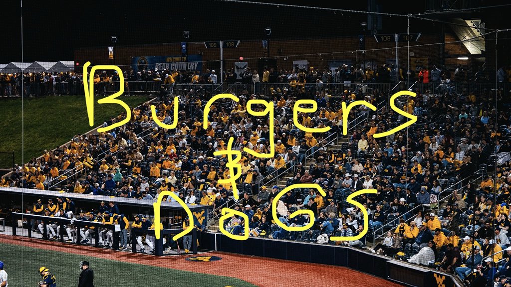 stevesabins's tweet photo. Friday Night Lights - OCT 16 - 6PM
Gold and Blue World Series Game 3
Free Admission - BYOB

The best fans in the country deserve to be appreciated. The first 500 fans can grab a burger or dog on us…prepared by Big Daddy’s Catering and @WVUBaseball Chef JT. https://t.co/ZI8dMV89hy