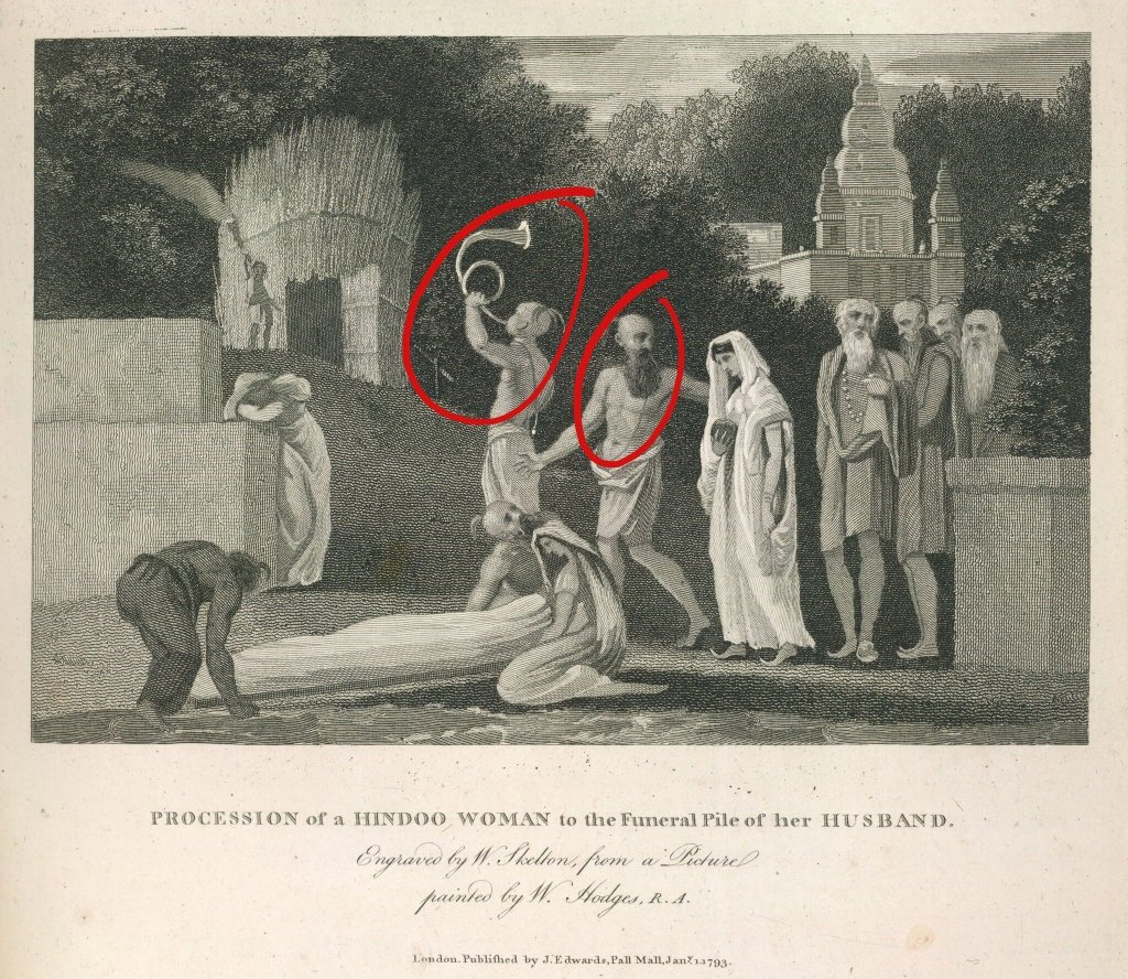 ambedkariteIND's tweet photo. Brahmins claim they were never involved in practices like Sati Pratha. But look at this 1793 engraving, which depicts Brahmins leading the procession, playing musical instruments at the forefront of a widow’s journey to the funeral pyre.

History deserves to be confronted, not denied.

Source: British Library, Procession of a Hindoo Woman to the Funeral Pile of Her Husband (1793), Plate 9, Travels in India by William Hodges, engraved by William Skelton.
