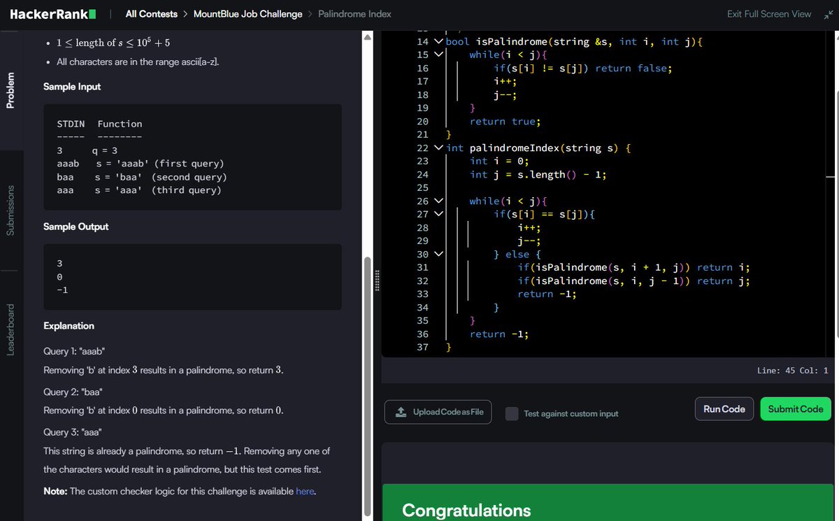 Muskanm_1227's tweet photo. Day 155/200 #200DaysOfCode | Daily DSA Practice Part 1 ⚡

1. String Construction: O(N) TC | O(N) SC
2. Find Digits: O(log N) TC | O(1) SC
3. Palindrome Index: O(N) TC | O(1) SC
4. Lisa's Workbook: O(N * P) TC | O(1) SC

#DSA #HackerRank #Cpp #Coding #MountBlue #Assessment https://t.co/QZoIb0Ppn5