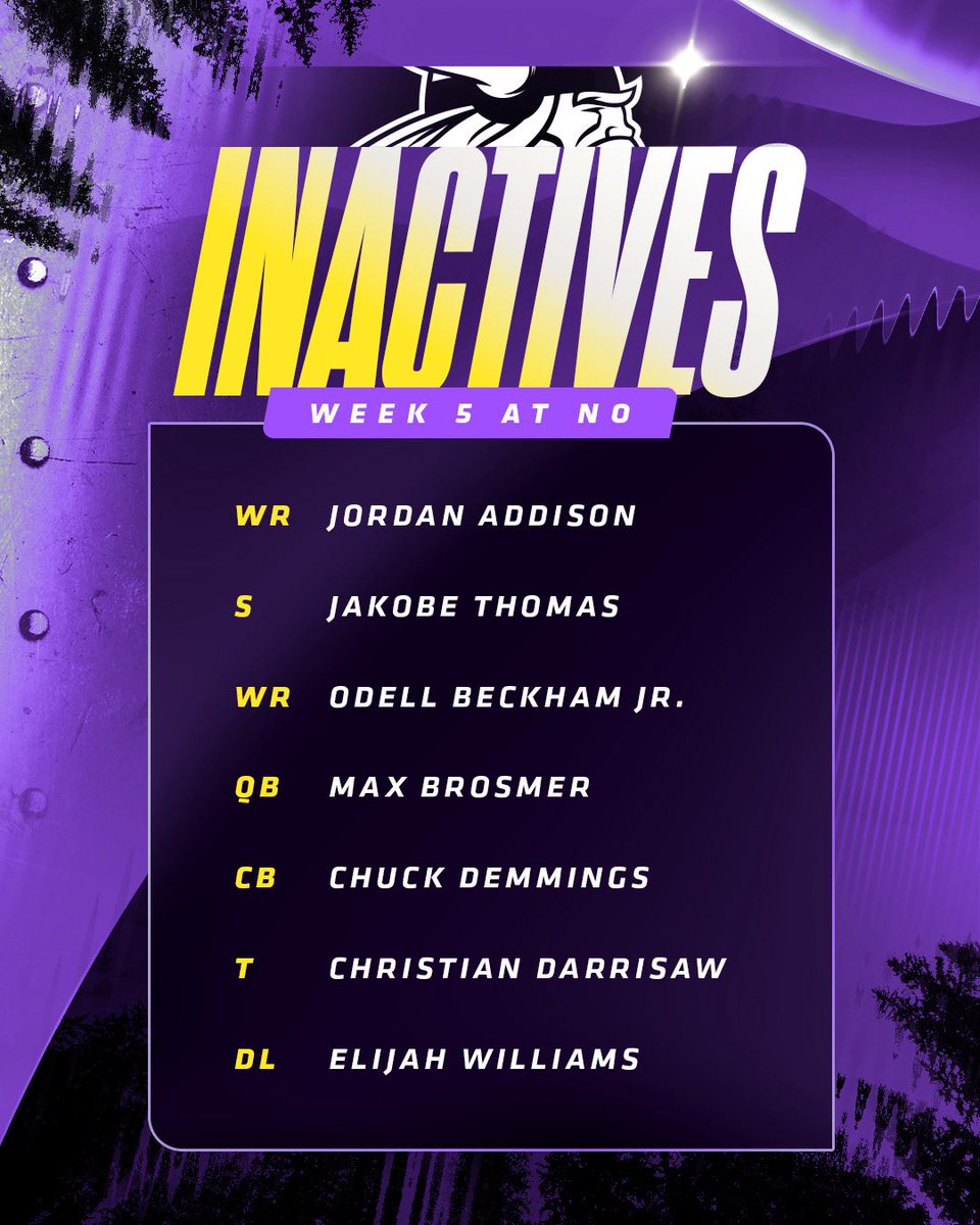 Vikings's tweet photo. Sunday’s #Vikings inactives https://t.co/I2XjmcrUVa