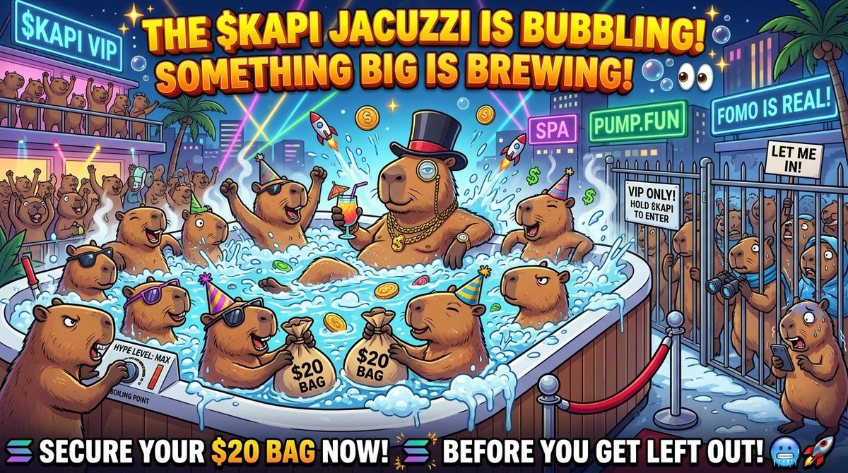 Kapibaraoffical's tweet photo. The water in the $KAPI jacuzzi is starting to bubble... something BIG is brewing behind the scenes! 🫧👀
​You do NOT want to be standing outside when the real party starts. Secure your $20 bag now so you can stay chill later. Act fast before you miss the alpha:
​🚨 FOLLOW us to catch the news first
🚨 LIKE & RETWEET to secure your VIP spot
🚨 JOIN the Telegram NOW: https://t.co/O5GlmXfXd2
​Time is ticking. Are you in, or are you missing out? 🚀🦫
​#KapiBaro #FOMO #PumpFun #Crypto