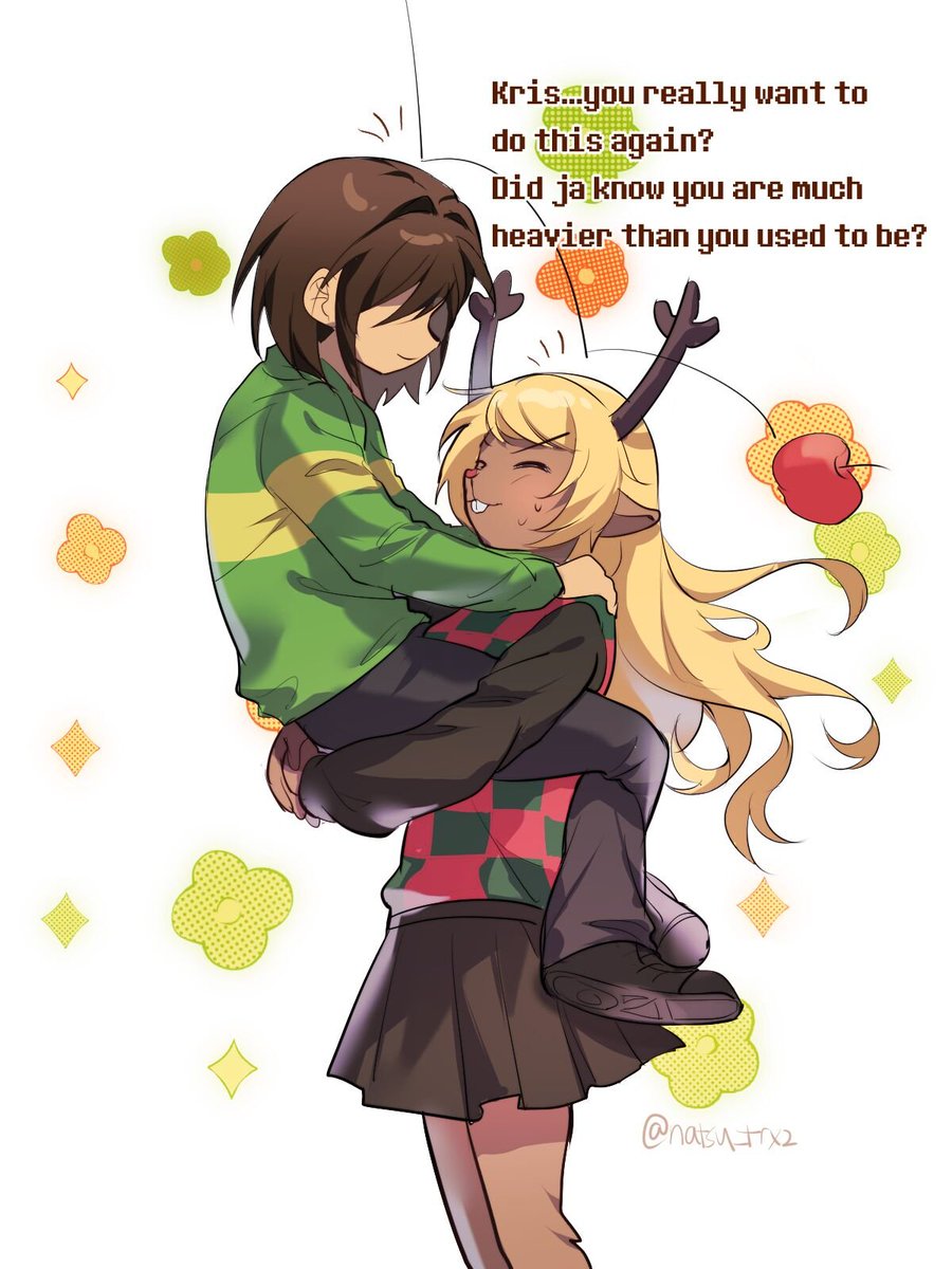 natsu_trx2's tweet photo. #deltarune #kriselle 
My headcanon of how  Kris and Noelle hug each other back in the days. https://t.co/GF4yeBcFE3