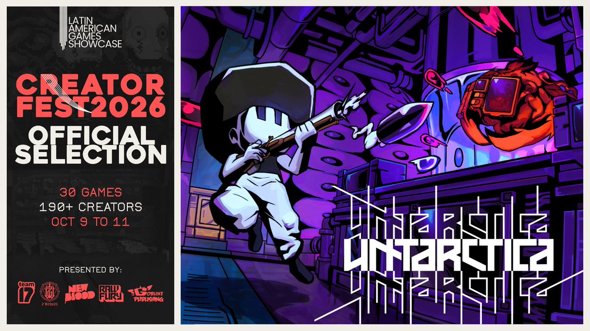 ACTSANGames's tweet photo. Last day of LAGS Creator Fest 2026.
UNTARCTICA is part of the official selection. ❄️
Come see what happens when bullet hell, Metroidvania exploration and recoil-powered movement meet under the Antarctic ice.
https://t.co/PL8UysxtDL https://t.co/ddaFgCbVNp