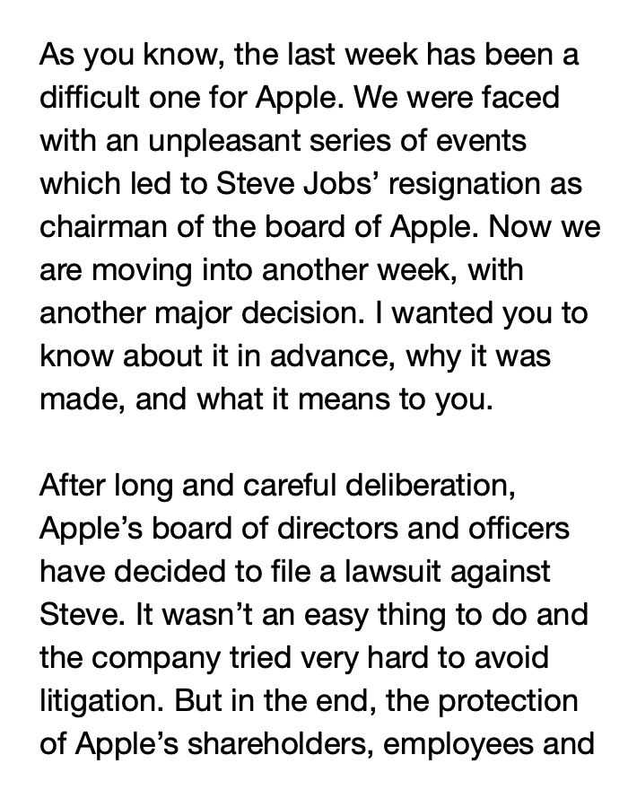 TechEmails's tweet photo. John Sculley: Apple is suing Steve Jobs

September 23, 1985 https://t.co/jWts6LAyaY
