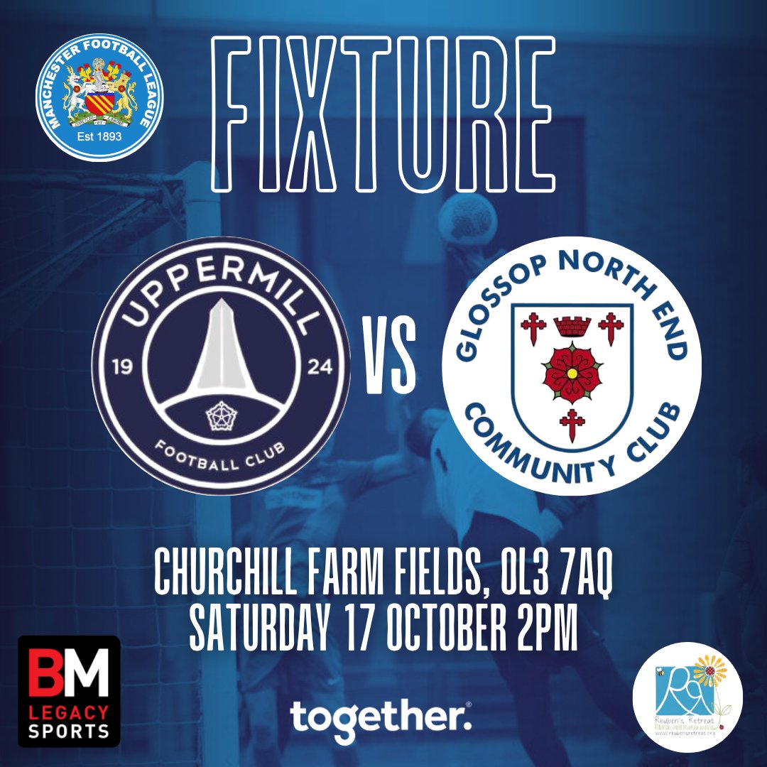 glossopfootball's tweet photo. 🔵 FIRST TEAM AWAY DAY 🔵

Our Men's First Team travel to @Uppermill_FC in @THEMCRFL this Saturday afternoon!

📍 Churchill Farm Fields
🕓 Saturday 17 October 2pm
🚗 OL3 7AQ
💵 Free Entry
👕 BM Legacy Sports

#PlayForYourTown #BestWeCanBe #Glossop #VivaGNE #LoveTheGame https://t.co/Ycu8GcYkrt