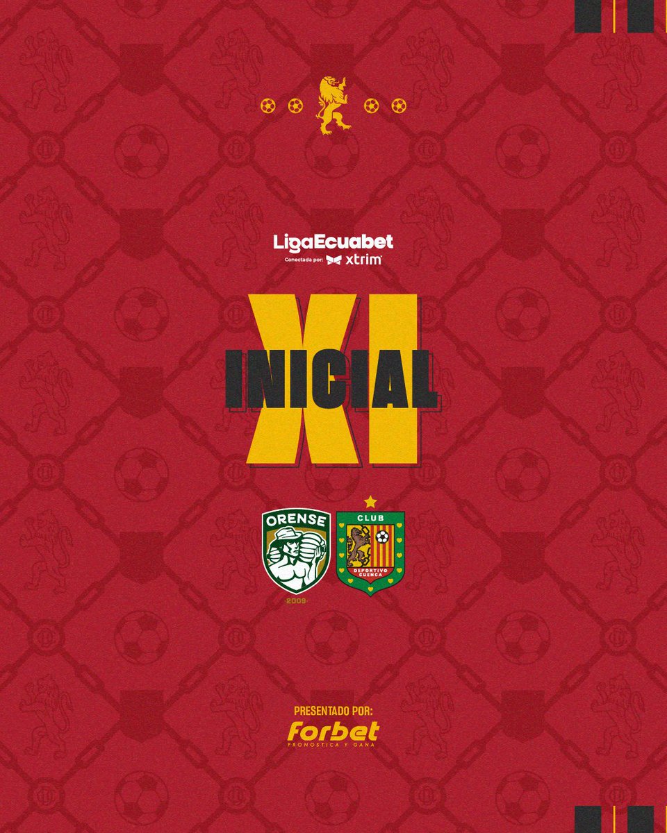 DCuencaOficial's tweet photo. 🦁XI Inicial🦁

#Orense 🆚 #DCuenca
📅 Fecha 2 - Hexagonal dos
🏆 #LigaEcuabetconectadaporXtrim
🏟️ Estadio 9 de mayo 

Presentado por ⚡️#Forbet ⚡ https://t.co/7BCNCx7yHd