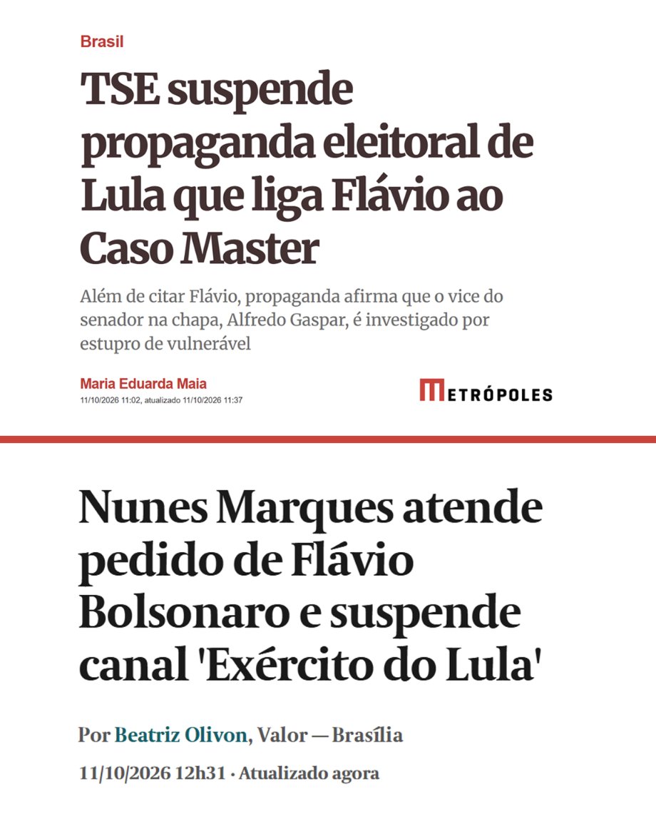o_jurunense's tweet photo. Duas notícia de hoje. 

O STF precisa conter essa ala CENSURADORA do TSE. https://t.co/yM3y8fqrTF