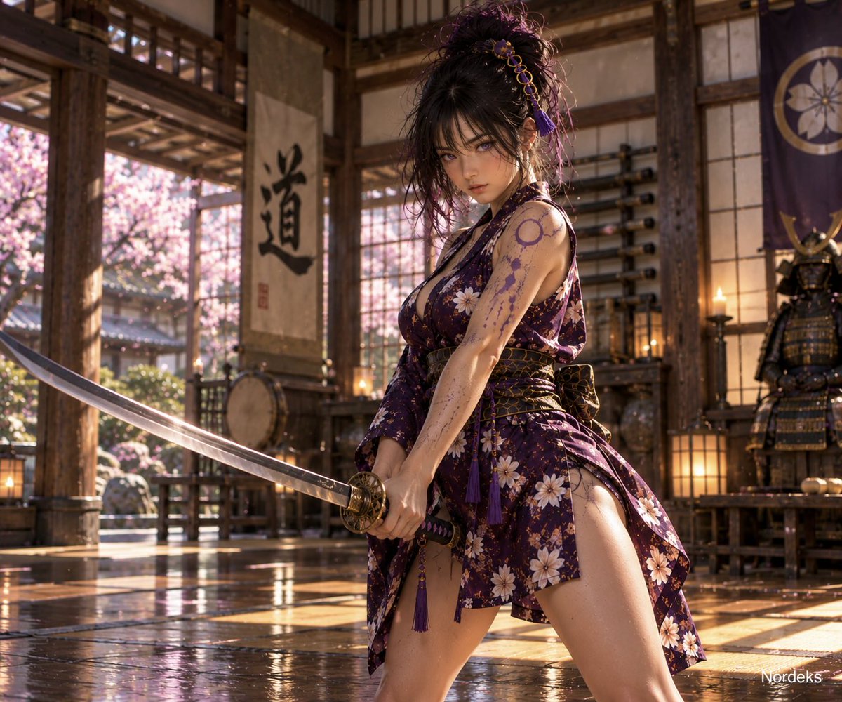 TSalomonse20709's tweet photo. Yue Kagami — Keeping Her Skills as Sharp as Her Katana ⚔️💜✨ #Aicharacter #Aigirl #fighter #YueNordeks https://t.co/BRxEFab6Vz
