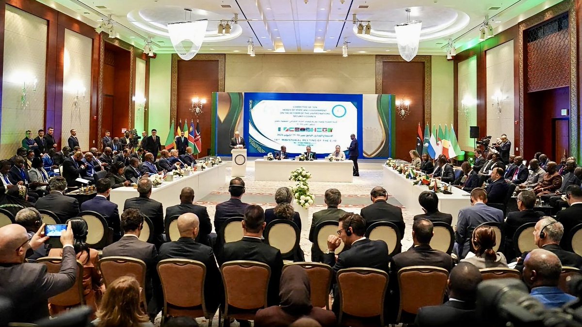 AGA_Platform's tweet photo. On behalf of H.E. Amb. @Bankole_Adeoye, Commissioner for @AUC_PAPS, Head of Secretarait of the @AGA_Platform, @AmbSalahHammad, addressed the 14th Ministerial Meeting of the C-10 Heads of State &amp; Government on the UN Security Council Reform, held on 11 Oct 2026 in Tripoli Libya https://t.co/kIVGMolQNi