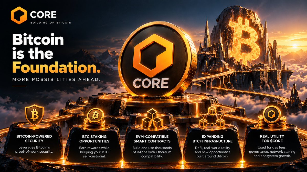 CoreGirl21's tweet photo. Bitcoin is already the strongest story in crypto. What if it becomes much more than a store of value? 👀🟠

That’s the opportunity Core DAO is working toward.

🔸 Bitcoin-powered security
🔸 BTC staking opportunities
🔸 EVM-compatible smart contracts
🔸 Expanding BTCFi infrastructure
🔸 Real utility for the $CORE ecosystem

The bigger vision is to bring more financial possibilities to Bitcoin while building an ecosystem around it.

Bitcoin is the foundation. BTCFi could be the next chapter.

Keep building. Keep innovating. $CORE 🚀

#CoreDAO #Bitcoin #BTCFi