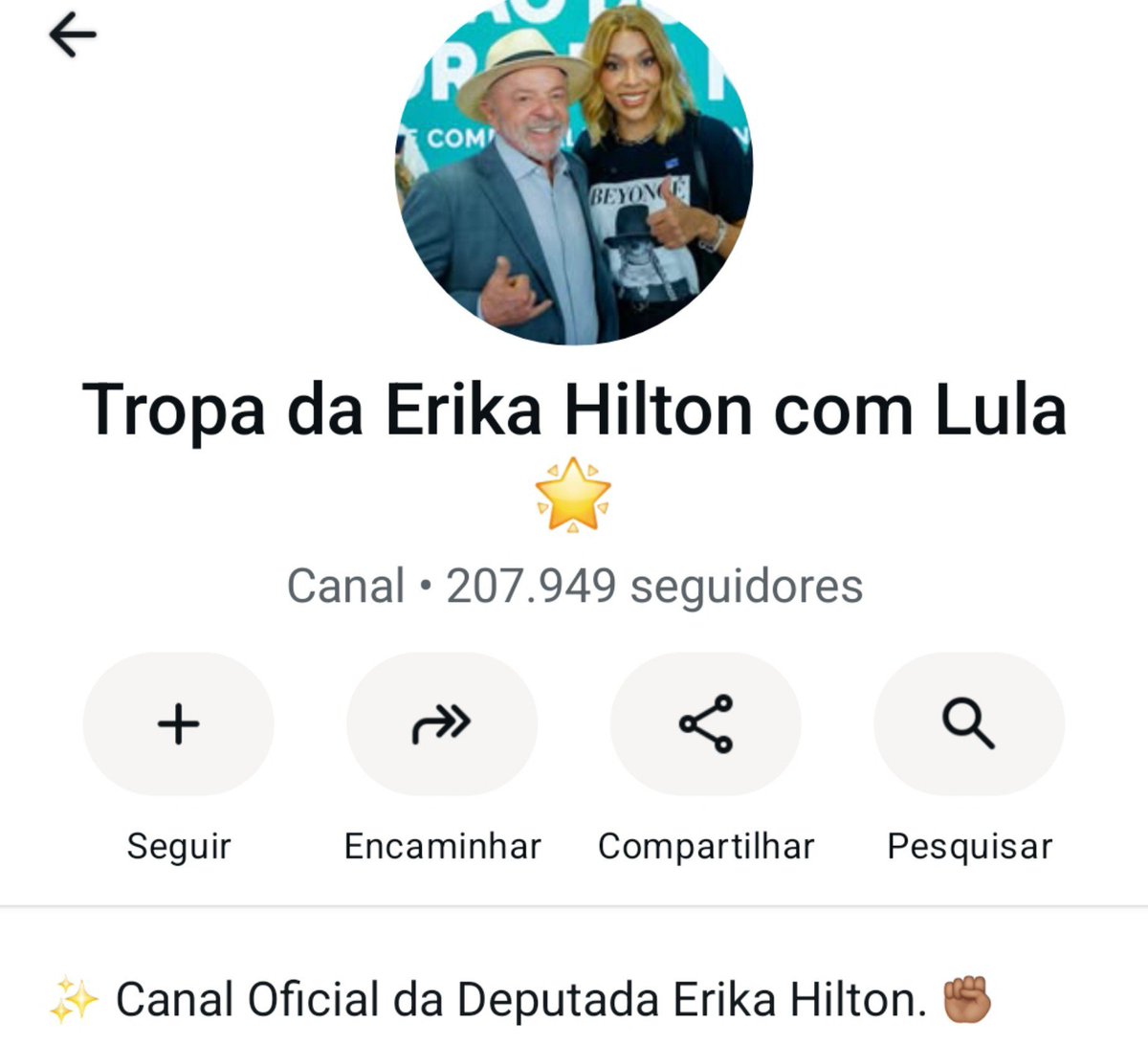 reporterenato's tweet photo. Após Kássio Nunes mandar suspender canal com 3 milhões de apoiadores de Lula no WhatsApp, canal da deputada Erika Hilton começa a ganhar inscritos em massa. https://t.co/7Mn6KtUWUb