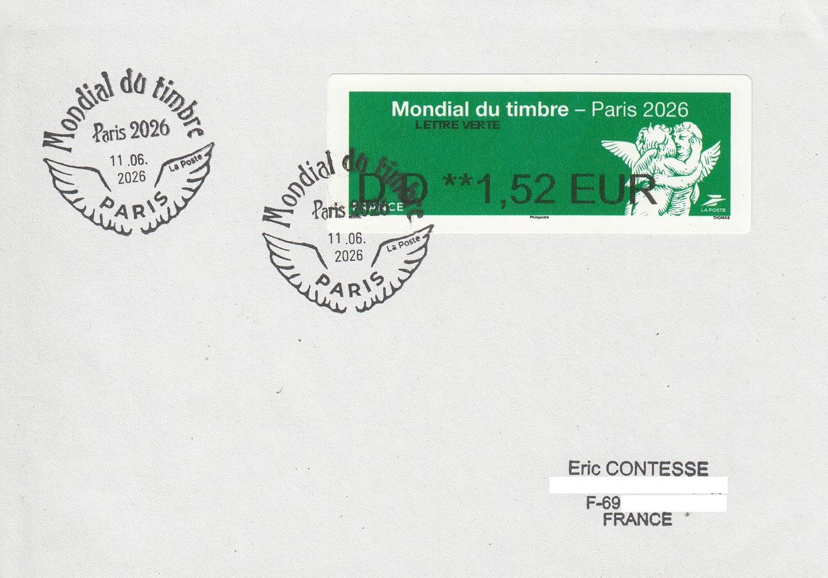ericcontesse's tweet photo. "Mondial du Timbre - Paris 2026" ATM stamp on FDCs from #France  https://t.co/nF6qvgusbj https://t.co/70vD3INT2C