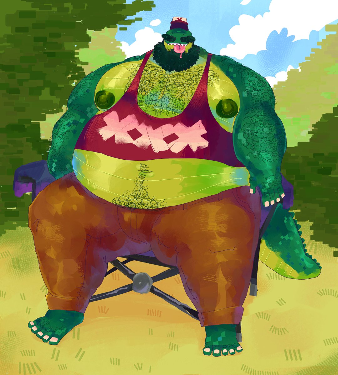 Funzeesweet's tweet photo. this gator is chilling in the camp https://t.co/QbnX4b52oS