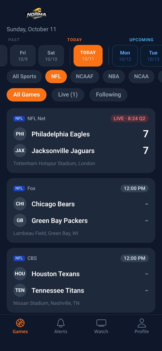 watchNORMA's tweet photo. London is already underway. Next window, noon CT:
Bears at Packers (FOX)
Texans at Titans (CBS)
Tune in at the perfect time. Open Norma before kick: https://t.co/nlStkgOCXy
#WatchNORMA #TuneIn #NFL https://t.co/6DosamSoyU