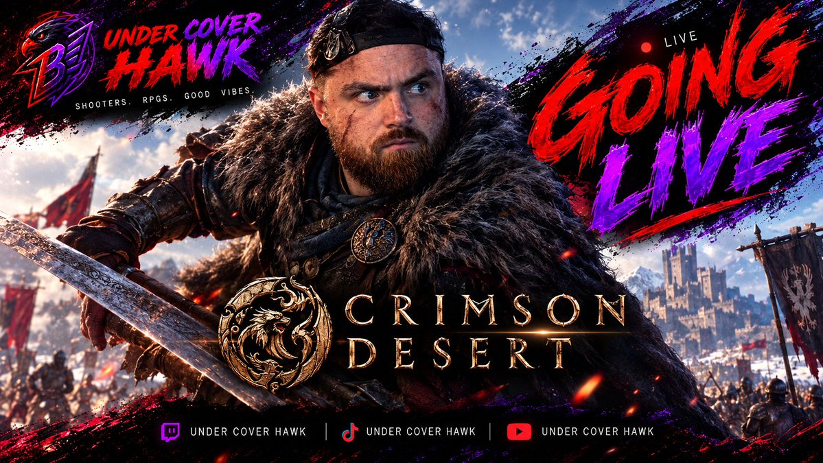Undercover_hawk's tweet photo. 🚨 **WE ARE LIVE!** 🚨

Dive into the epic Crimson Desert with me right now on I'm live on Twitch https://t.co/xJnA1Ngglv

fighting through dangerous lands, and exploring the massive world. Join Macduff and me live now!

#CrimsonDesert #GoingLive #TwitchStream #EpicAdventure https://t.co/Ajn59qHE4u