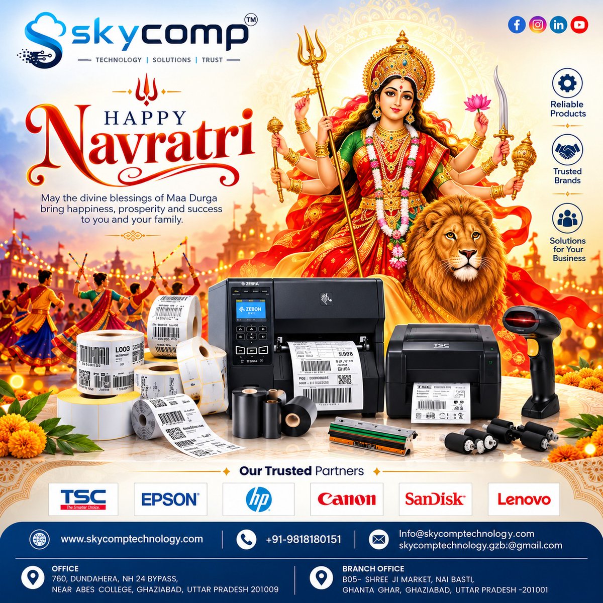 SkycompTech's tweet photo. May Maa Durga bless you with strength, prosperity, happiness, and success. 🌺

Wishing our customers and partners a joyful and blessed Navratri filled with positivity and new beginnings.

🙏 Shubh Navratri!
— Skycomp Technology
#HappyNavratri #SkycompTechnology https://t.co/M6SRVw2Cbg