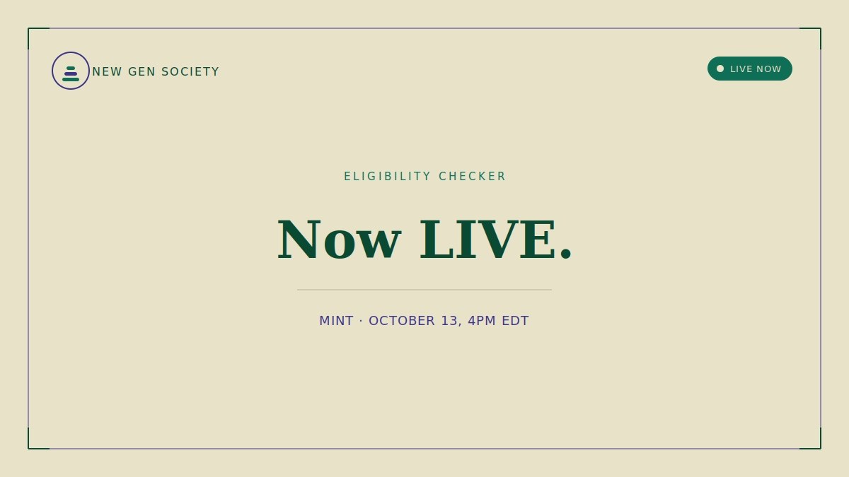 gensociety_rh's tweet photo. The New Gen Society checker is live!

Enter your evm wallet address to see if you qualify for the upcoming mint.

https://t.co/mIKQPnuSaY

October 13, 4PM EDT
Launching on @opensea

We’re almost there https://t.co/iPnbhZS1Zw