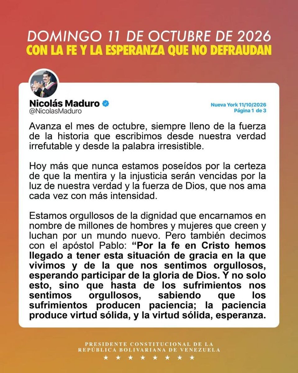 NicolasMaduro's tweet photo. Avanza el mes de octubre, siempre lleno de la fuerza de la historia que escribimos desde nuestra verdad irrefutable y desde la palabra irresistible. https://t.co/nd6rtn4lFK