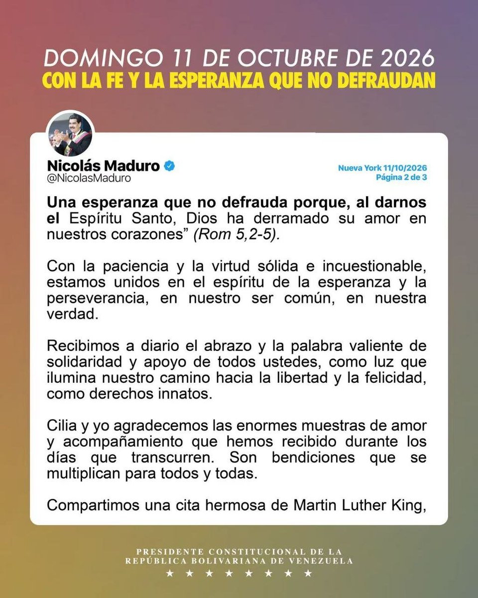 NicolasMaduro's tweet photo. Avanza el mes de octubre, siempre lleno de la fuerza de la historia que escribimos desde nuestra verdad irrefutable y desde la palabra irresistible. https://t.co/nd6rtn4lFK