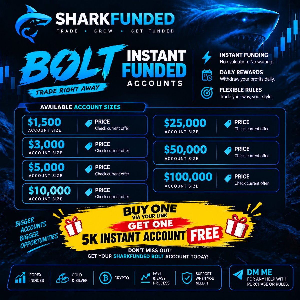 Propifyy's tweet photo. 🚨 SHARK FUNDED MEGA OFFER! 🦈🔥

💰 $1.5K Instant for just $31
🎁 BUY 1, GET a FREE $5K Instant Account!
🏷️ 30% OFF - USE - SHARK30
💸 Daily Payouts | No Consistency Rule

📩 Questions? DM me—I’ll help you purchase!

👇 Claim here:
🔗https://t.co/RaOGl1uI8S

⚡ Don’t miss out https://t.co/PGWl0g60h9