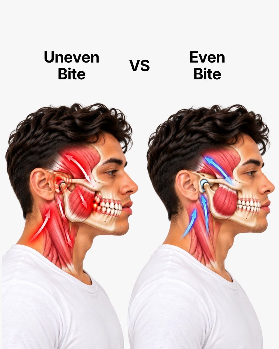 drtruthdds's tweet photo. Your bite does more than help you chew. Each time your teeth meet, your brain gets information about your balance and position. An uneven bite can mean the body is working harder to compensate. Do you feel tension more on one side of your body? #airwayhealth #bite #posture https://t.co/1rv8tkH3hT