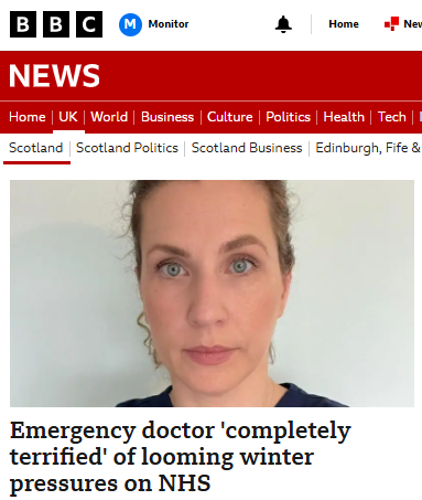 msm_monitor's tweet photo. We warned folk that BBC Scotland would rely more and more on 'warnings' and 'reports' from trade unions and other similarly vested interest groups to create tabloid news headlines. It's a well worn a template. The more extreme the warning the better, hence "completely terrified". https://t.co/R09mljbmBH