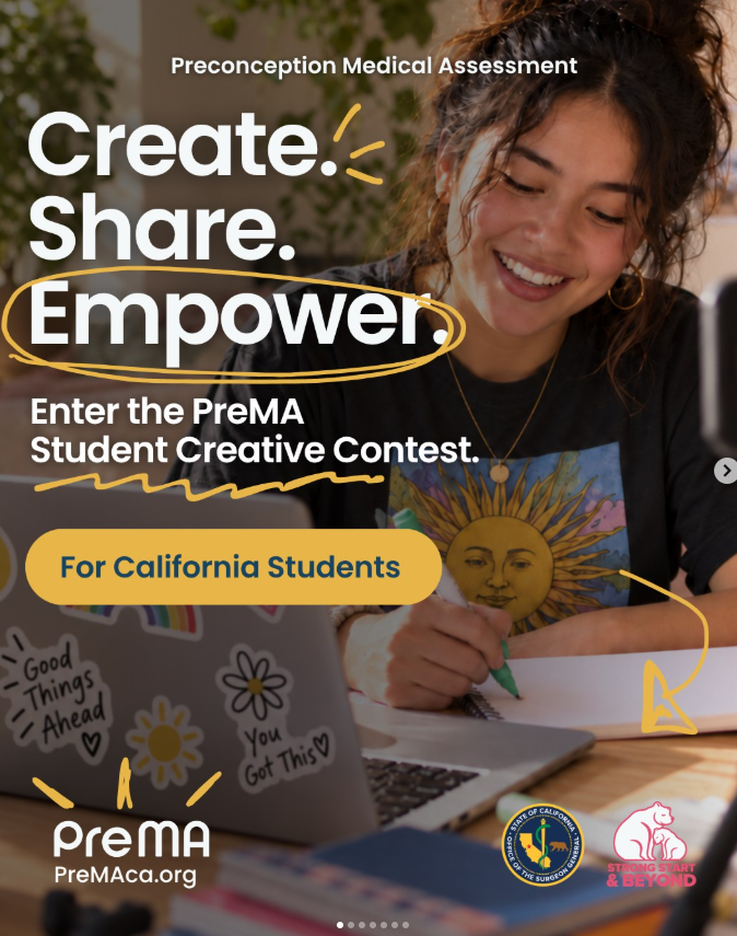 PreMedCC's tweet photo. 🎨 California PreMed students: Create. Share. Empower.

Enter the PreMA Student Creative Contest and use your voice to help shape conversations around preconception health.

🏫 Community college, university + post bacc students welcome

🔗 https://t.co/fuSWqIoxLO

#PreMed #PreMA https://t.co/Stbac4ihbH
