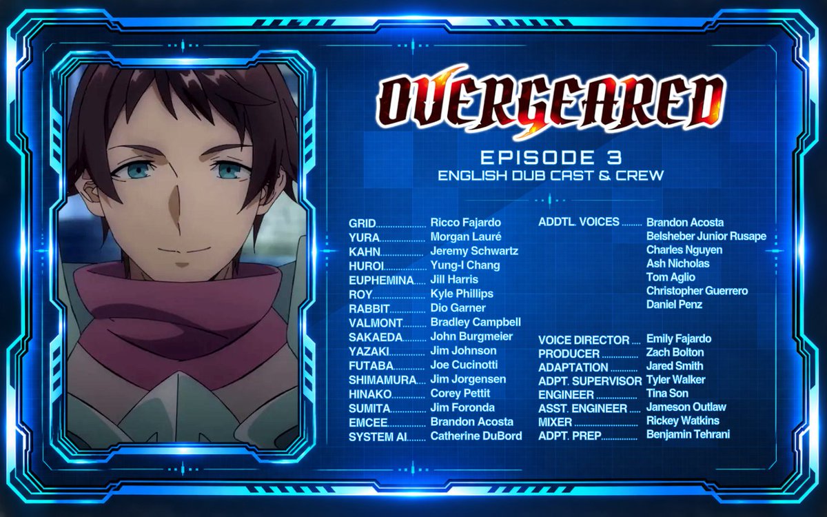 EmilyJFajardo's tweet photo. English Dub Credits for #Overgeared Episode 3!  

Please welcome to the cast:
HUROI: @YungiChang 
EUPHEMINA: @JillHarrisVO 
ROY: @KylePhillipsFun 
RABBIT: @DionysityVO 
EMCEE: @KinglyRed https://t.co/VmkcjXmc41