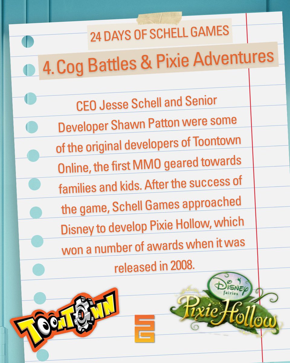 schellgames's tweet photo. From stocking up on your gags to defeat Cogs in Toontown Online to spreading pixie dust in Pixie Hollow, early days for some of our team members were absolute magic🧚‍♂️⚙️

#schellgames #pittsburgh #gaming #gamedesign #gamedev https://t.co/8guKadzKxO