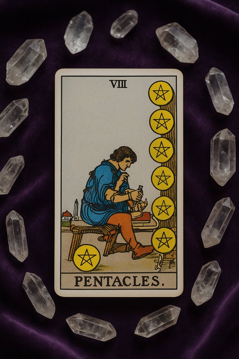 Ren_astrology's tweet photo. 今日のタロット： "Eight of   Pentacles" 🔮
    「 "技を磨く時。小さな積み重ねが大きな力に。"」
 
    #占い #タロット #今日の運勢 https://t.co/AW7nIgpXCB