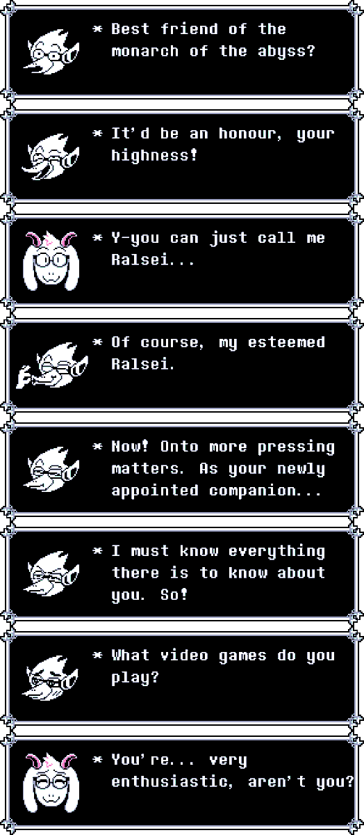RUB1NATOR's tweet photo. i really like the idea of berdly going over the top about treating ralsei like royalty https://t.co/TxYH2Aqgq9