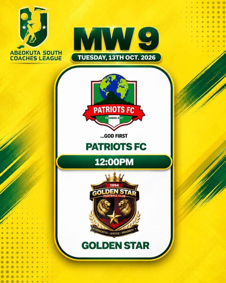 AbkSouthLeague1's tweet photo. MATCH WEEK 9 TUESDAY FIXTURES:

AR-UNITED FC Vs MARVELOUS SPORTS MANAGEMENT FA: 10:00am

PATRIOTS FC @patriots_fc  VS GOLDEN STAR FC : 12:00pm

#ASCL26 #Grassrootfootball https://t.co/QWTQPYb1b1