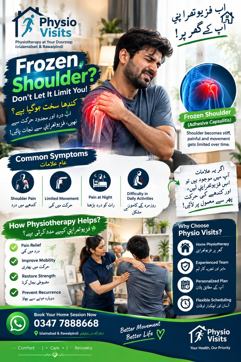 AzlanKh02467217's tweet photo. Book Your Appointment With Us
Whatsapp: 0347 7888668

#physiotherapy #frozenshoulder #pain https://t.co/mhPw7mSvYk