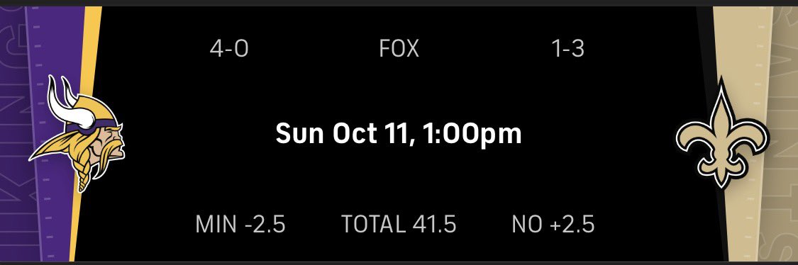 therealtaek502's tweet photo. Minnesota Vikings vs. New Orleans Saints

Sunday, October 11, 2026 | 1:00 PM ET | FOX

Minnesota Vikings (4–0)

Offense: Minnesota enters the matchup undefeated through four games, showing consistency in its ability to finish games and capitalize on scoring opportunities.

Defense: Minnesota’s 4–0 start demonstrates its ability to protect leads, although its exact points and yards allowed per game have not been independently verified.

Advantage to Win: Minnesota is undefeated at 4–0 and favored by 2.5 points, giving the Vikings an opportunity to extend their winning streak against a struggling New Orleans team.

Disadvantage to Win: Despite winning all four games, Minnesota is favored by only 2.5 points against a 1–3 opponent, suggesting a competitive matchup where mistakes could prove costly.

New Orleans Saints (1–3)

Offense: New Orleans has struggled to turn offensive possessions into victories, entering the matchup with just one win through four games.

Defense: New Orleans has lost three of its first four games, making defensive consistency and limiting Minnesota’s scoring opportunities important factors.

Advantage to Win: New Orleans is only a 2.5-point underdog despite facing an undefeated Minnesota team, suggesting the Saints have a realistic opportunity to keep the game competitive.

Disadvantage to Win: New Orleans enters at 1–3 compared with Minnesota’s 4–0 record, putting pressure on the Saints to avoid falling behind early.

VERIFY YOUR SLIP BEFORE YOU LOCK IT IN

Don’t just guess research your straight bet or parlay before putting money behind it. Upload your slip to the HRDE Pick Analyzer to check the supporting data, risks, value signals, and potential weak links before you make your final decision.

Check Here: https://t.co/mlZQQ8cBWa