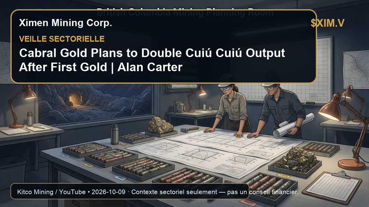 XimenMiningCorp's tweet photo. Veille sectorielle : Kitco Mining / YouTube publie un sujet sur l’or et les métaux : « Cabral Gold Plans to Double Cuiú Cuiú Output After First Gold | Alan Carter…
Contexte seulement — pas un conseil financier.
https://t.co/8bZgkaZ0Xf
#XimenMining #Or #Mines #TSXV $XIM.V https://t.co/B2U4VfZO9Y