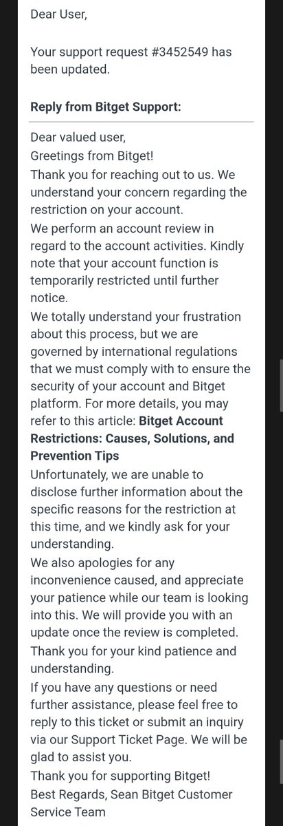 AakashOnChain's tweet photo. Hey @bitget , my account has been temporarily frozen, and I’m unable to withdraw my own funds.

Your support team says my account is under review but refuses to disclose the reason or provide an estimated timeline for resolution.

I understand compliance checks, but users deserve transparency and access to a clear update on their funds.

How long am I supposed to wait? Please escalate my case and resolve this ASAP. #Bitget @BitgetSupport