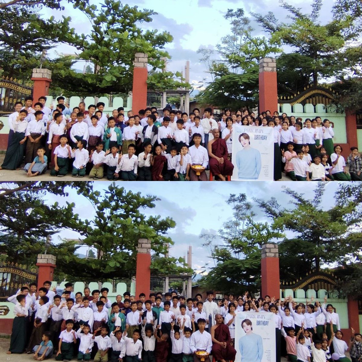 teamparkfilter's tweet photo. +fans came to organize an idol birthday project. Seeing young fans share such strong philanthropic spirit left him truly moved and inspired! 

The kids were beyond thrilled, pointing at Jimin’s vinyl banner and cheering for "Beloved Idol!”+ https://t.co/aMuGMhzaGw