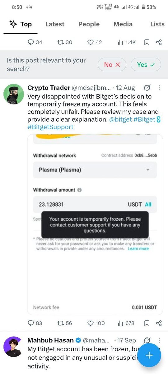 Cryotobeginer's tweet photo. @bitget is banning users’ accounts without clearly explaining the reasons. ⚠️

Stay cautious! If you have funds on Bitget, consider moving them to a self-custody wallet. Better safe than sorry. 🔐 https://t.co/QeZvxBiQT8