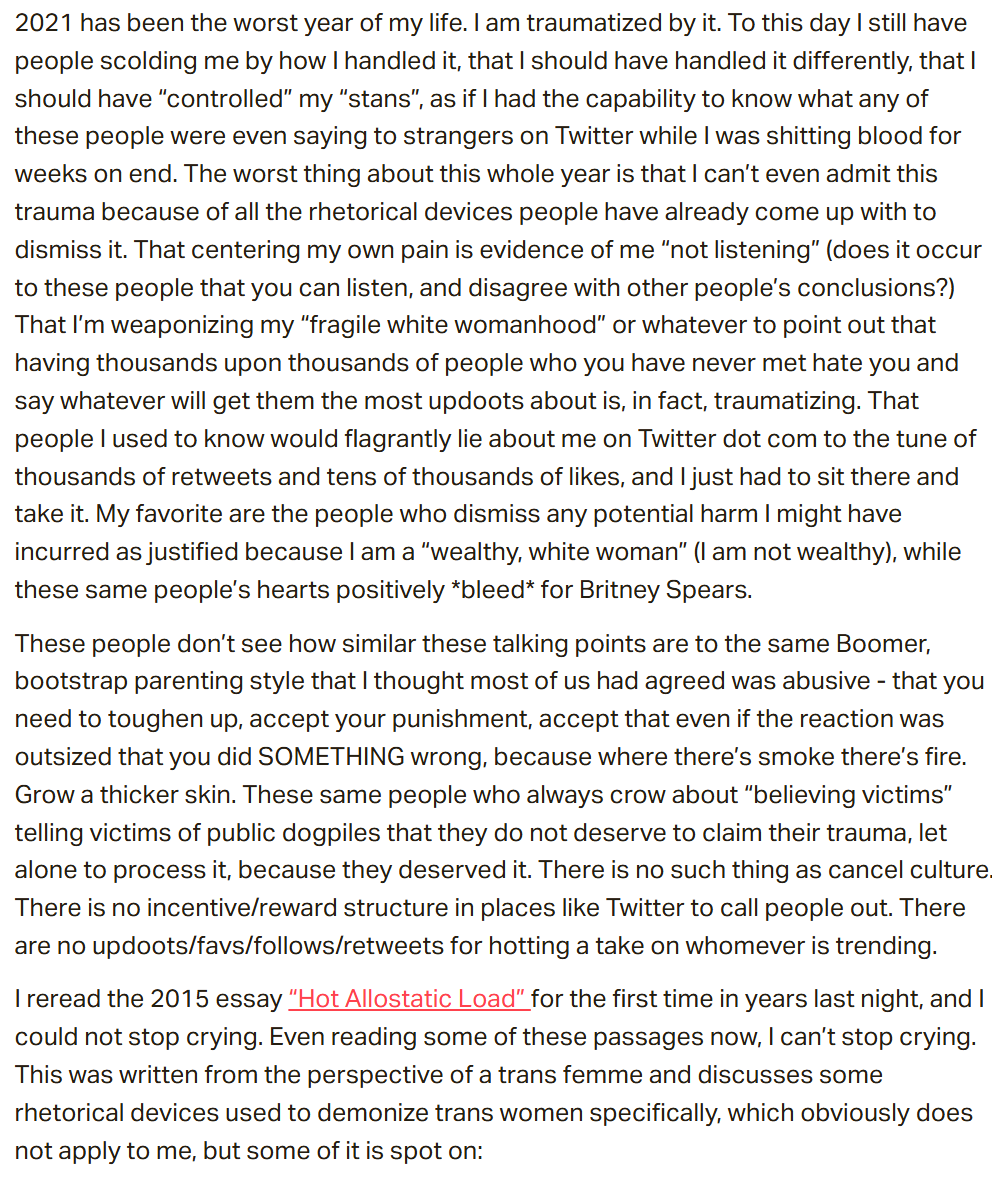 georgeofpatmos's tweet photo. In 2021 Lindsay Ellis got attacked by some teenagers on Twitter.

Her reaction, rather than just ignoring them, was to QUIT YOUTUBE and post a hilarious melodramatic essay called "Walking Away From Omelas".

She claimed to have PTSD from tweets &amp; compared herself to rape victims. https://t.co/jsAsdAOLov
