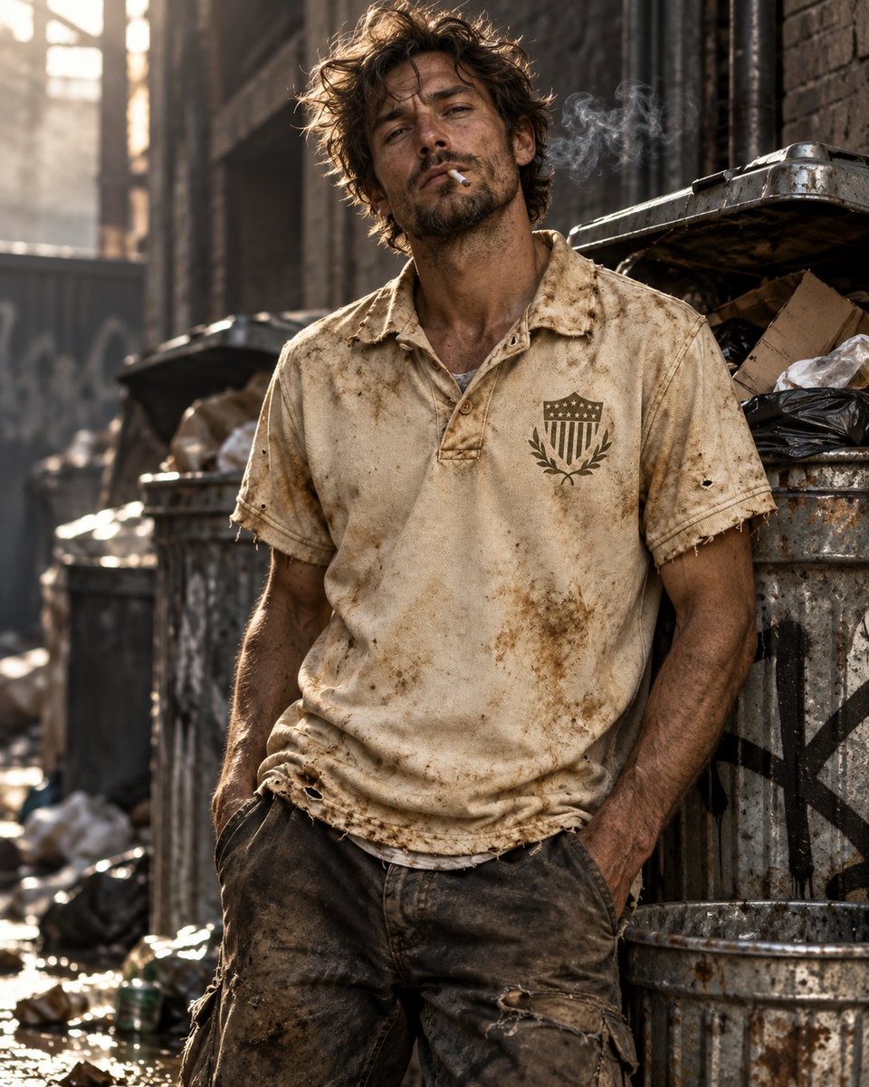 RKAD4NJF's tweet photo. - 40% Landfill Cotton
- 30% Recycled Polyester
- 20% Dried Sewage
- 10% Rat Feces

- America First Crest
- Pre-Soaked in Aged Urine
- Authentic Fecal Staining
- Moth-Eaten Ventilation Holes
- Frayed Sleeves &amp; Warped Collar
- Unwashed, Relaxed Fit https://t.co/WvIjUJoOLw